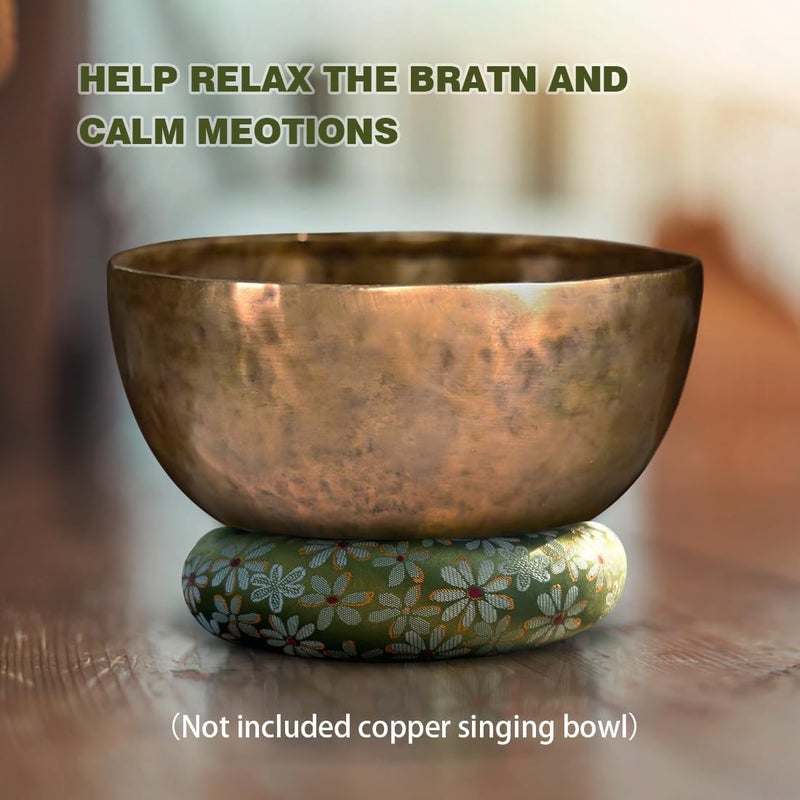 UPCEED Singing Bowl Cushion for Tibetan Singing Bowls, Handmade Silk Brocade Round Cushion Pillow for Sound Healing and Crystal Sound Bowls Accessories(Green,6.7 Inch) - Image 3